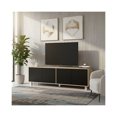 MESA DE TV SILVER CON 4 PUERTAS COLOR NEGRO\PANELA TU MESITA