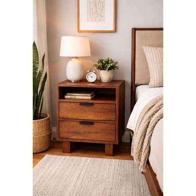 MESA DE NOCHE COPITO 2 CAJONES COLOR CARAMELO TU MESITA