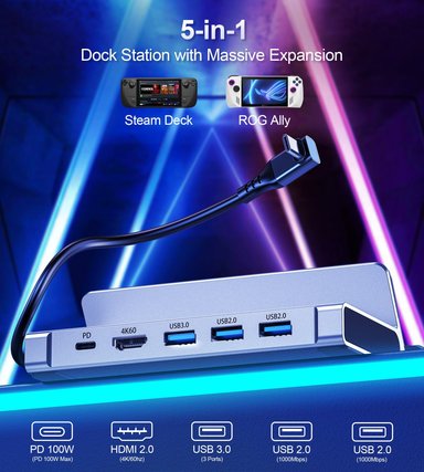 DOCKING STATION USB-C 5 EN 1 HUB GAMING HDMI 4K 60HZ 100W STEAM DECK - 2