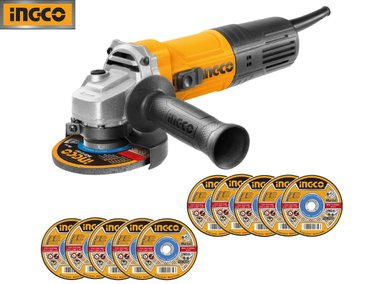AMOLADORA ANGULAR INGCO 4 1/2' 750W AG75028 + 10 DISCOS MCD121155