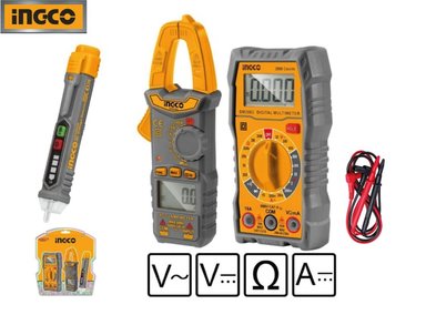 KIT 3 HERRAMIENTAS PRUEBA ELÉCTRICA INGCO AMPERÍMETRO + MULTIMETRO DIGITAL + DETECTOR VOLTAJE DM3028