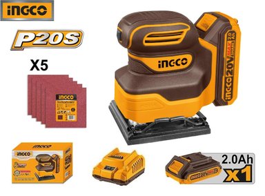 SET DE HERRAMIENTAS INGCO LIJADORA ORBITAL 20V + 1 BATERÍA 2.0AH + CARGADOR CSHSLI20141