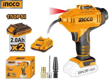 COMPRESOR INFLADOR DE AIRE AUTOMÁICO INGCO 20V 150PSI + 2 BATERÍAS 2.0AH + CARGADOR CACLI2018