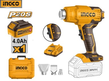 SET DE HERRAMIENTAS INGCO PISTOLA DE CALOR 20V + 1 BATERÍA 4.0AH + CARGADOR HGLI20025
