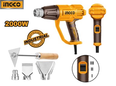 SET DE HERRAMIENTAS INGCO PISTOLA DE CALOR 2000 WATTS + 4 ACCESORIOS HG200078