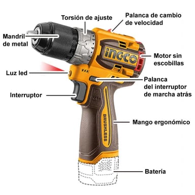 TALADRO ATORNILLADOR INGCO INALÁMBRICO BRUSHLESS 16V + 2 BATERÍAS 2.0AH + CARGADOR CDLI16682 - 2