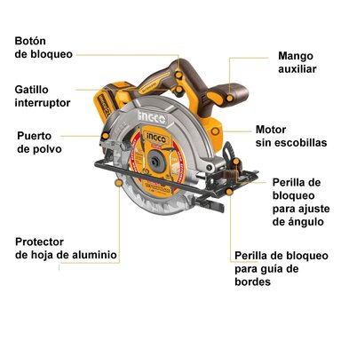 SIERRA CIRCULAR INGCO BRUSHLESS 20V 6 1/2'' + 1 BATERÍA 4.0AH + CARGADOR CSLI16521 - 2