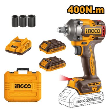 LLAVE DE IMPACTO BRUSHLESS INGCO 20V 400NM + 2 BATERÍAS 2.0AH + CARGADOR CIWLI2040