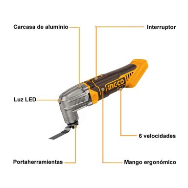 HERRAMIENTA MULTIFUNCIÓN INGCO CMLI20228 20V + ACCESORIOS + BATERÍA 2.0AH + CARGADOR - 2
