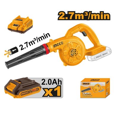 SOPLADORA INALÁMBRICA INGCO CABLI200281 20V + 1 BATERÍA 2.0AH + CARGADOR