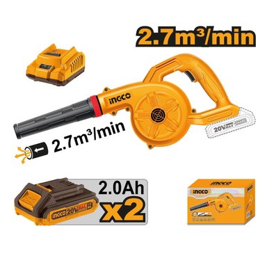 SOPLADORA INALÁMBRICA INGCO CABLI200282 20V + 2 BATERÍAS 2.0AH + CARGADOR