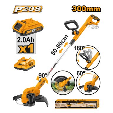 CORTADORA INGCO CGTLI203285 BORDEADORA CÉSPED 20V + 1 BATERÍA 2.0AH + CARGADOR