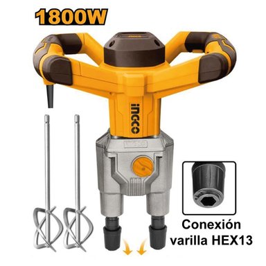 MEZCLADORA INGCO MX218008 DOBLE PALETA PINTURA Y PEGAMENTO 1800W