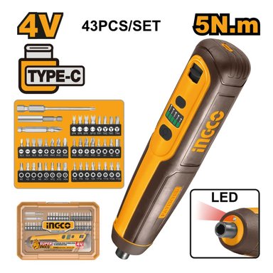 DESTORNILLADOR INGCO INALÁMBRICO 4V 5NM + 43 ACCESORIOS CSDLI04062