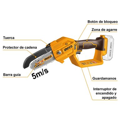 MINI MOTOSIERRA INGCO 20V 5' 13CM 5M/S + 1 BATERÍA 2.0AH + CARGADOR CGSLI20581 - 2