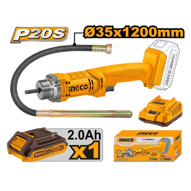 VIBRADOR DE CONCRETO INGCO 20V + BATERÍA 2.0AH + CARGADOR CCVLI2023011