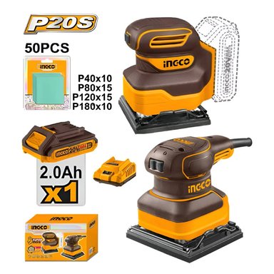 KIT LIJADORA ORBITAL INGCO 20V + LIJADORA ORBITAL INGCO 240W 110X100MM COSLI240582
