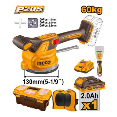 VENTOSA VIBRADORA PARA CERÁMICA MAYÓLICA INGCO 20V 130MM 1 BATERÍA + CARGADOR CTVLI20015