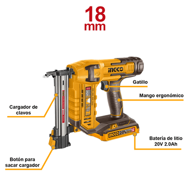 CLAVADORA INGCO 20V 18MM + BATERÍA + CARGADOR CSTLI3808 - 2