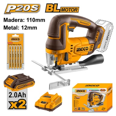 SIERRA CALADORA BRUSHLESS INGCO 20V CJSLI1008 + 2 BATERÍAS 2.0AH + 1 CARGADOR FBCPK2212 - 1