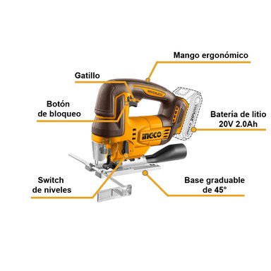 SIERRA CALADORA BRUSHLESS INGCO 20V + 5 HOJAS DE CALAR CJSLI1008 - 2