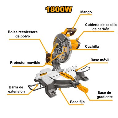 SIERRA INGLETEADORA INGCO 1800W 255MM 10' BMS18007 - 2