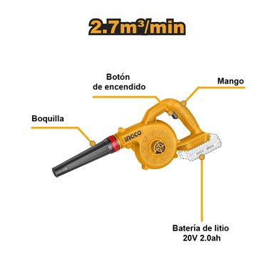 SOPLADORA INALÁMBRICA INGCO 20V 2.7 M³/MIN + BATERÍA 2.0AH + CARGADOR CABLI20781 - 2