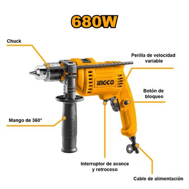 TALADRO PERCUTOR INGCO 680W 13MM ID6808 - 2
