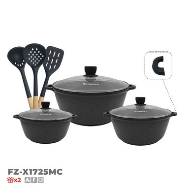 SET OLLAS FINEZZA FZ-X1725MC NEGRO ULTRA GRANITO 9 PZAS