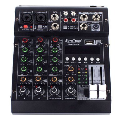 MEZCLADORA DE AUDIO BARETONE MAX_FORCE _4 CANALES 3 SALIDAS