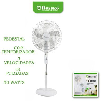 VENTILADOR PEDESTAL BOSSKO BK-8457VB 50 W 18' BK 8457VB ATTS CON TEMPORIZADOR BLANCO