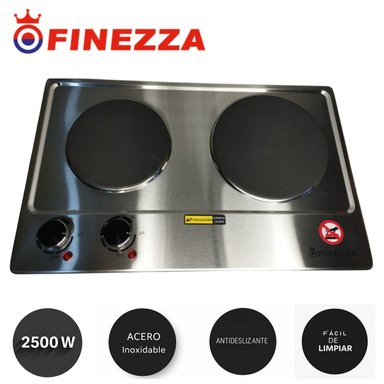 COCINA ELÉCTRICA FINEZZA 02 HORNILLAS ACERO INOX ELEGANTE MESA O EMPOTRABLE