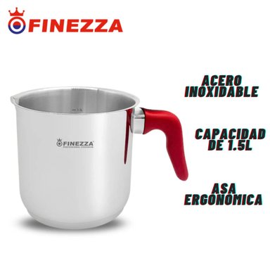 JARRA DE ACERO PARA LECHE FINEZZA 1.5L ACERO INOX, ASA ROJO