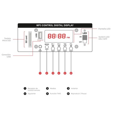 PARLANTE MAXTRON MERKURY MX 1508 USB BT TWS CONEX. AC / 01 MICRÓFONO - 5