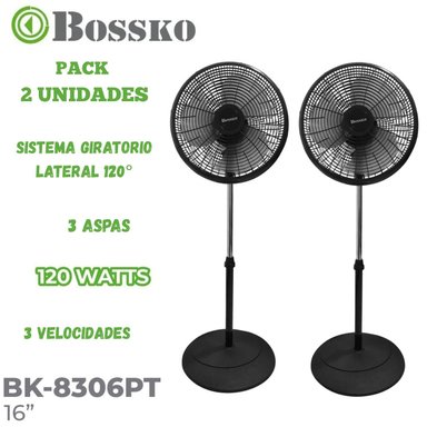 PACK 2 UNIDADES VENTILADOR DE PEDESTAL BOSSKO BK-8306PT 16 PULGADAS CON TEMPORIZADOR