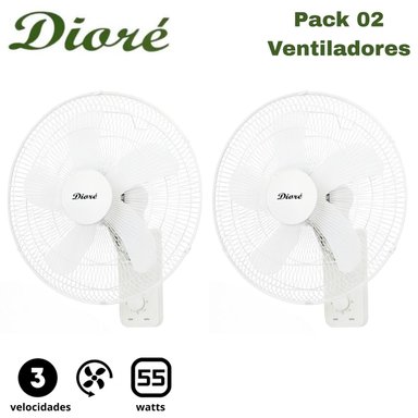 PACK 02 VENTILADOR DE PARED DIORÉ MWF 1605 3 VELOCIDADES 5 ASPAS 55 W BLANCO