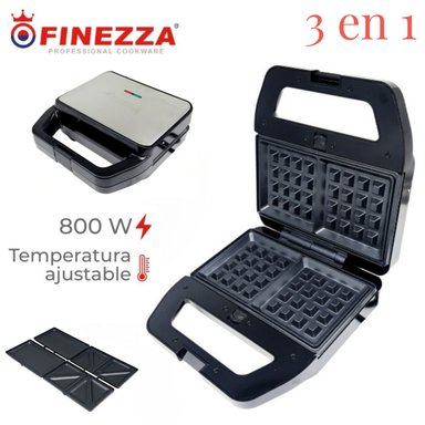 WAFFLERA FINEZZA FZ-829W3 INTERCAMBIABLES PARA SANDWICHERA Y GRILL 3 EN 1 NEGRO