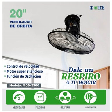 VENTILADOR DE TECHO ORBITAL T-ICE 20 PULGADAS POTENTE MOTOR 03 VEL - 4
