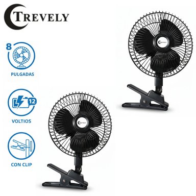 PACK 02 VENTILADOR DE CARRO TREVELY OSCILANTE 12 VOLTIOS 8 PULGADAS (20CM)