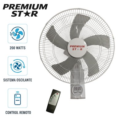 VENTILADOR DE PARED CON CONTROL REMOTO PREMIUM STAR 18 PULG  BLANCO 200 W