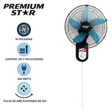 VENTILADOR PARED 18 PULG PREMIUM STAR 220 WATTS NEGRO
