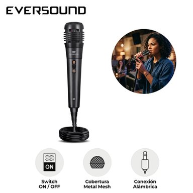 MICRÓFONO ALÁMBRICO EVERSOUND EV600 ESOUND CABLE 3M