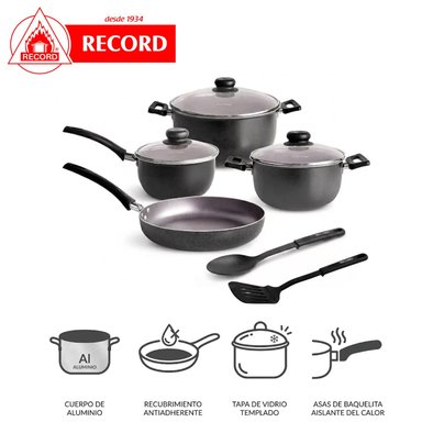 JUEGO DE OLLAS RECORD RE9290093750 9PZS ANTIADHERENTE NEGRO - 1