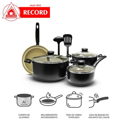 SET DE OLLAS RECORD RE9290093750 9PZS ANTIADHERENTE NEGRO - 1