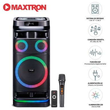 TORRE DE SONIDO MAXTRON HARMONIX MX 1021 TWS BT USB ILUMINACIÓN LED RGB - 1