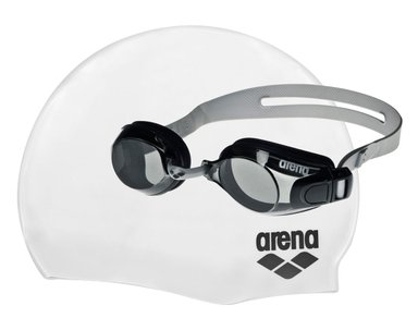 SET LENTES + GORRO ARENA BLANCO NATACIÓN POOL