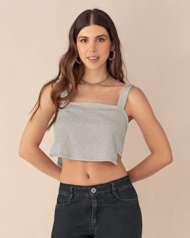 CROP TOP MUJER LEONISA PLATEADO CROP TOP TIRAS CON LATERALES ASIMÉTRICOS TIRAS CON LATERALES ASIMÉTRICOS