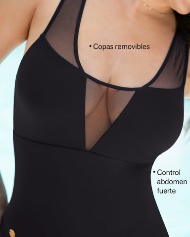 TRAJE DE BAÑO ENTERO DE CONTROL FUERTE CON DETALLES EN TUL - 3