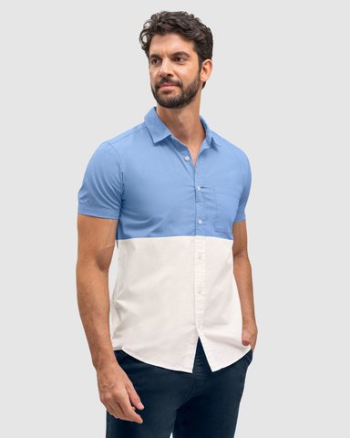 CAMISA MANGA CORTA CON BOTONES  FUNCIONALES Y BLOQUES DE COLOR