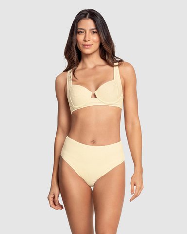 BIKINI TEXTURA ACANALADA CALZÓN TIRO ALTO Y TOP CON ARCOS - 1